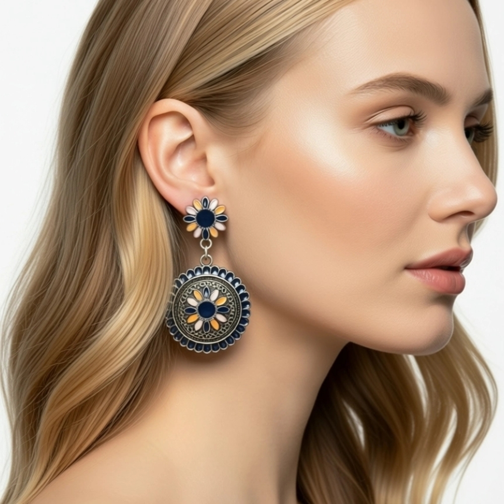 Stainless Steel Floral Drop Earrings - Women Jewelry